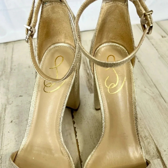 Sam Edelman Metallic Gold Yaro Textured Jute Ankle Strap Heeled Sandal Size 9 - Picture 4 of 9